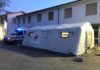 Fano, tenda per la decontaminazione allestita dalla Croce Rossa nel Santa Croce