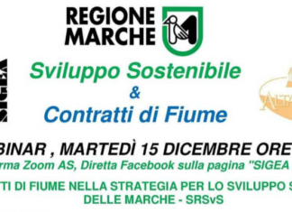 Martedì 15 dicembre un Webinar sullo ‘Sviluppo Sostenibile e sui Contratti di Fiume nelle Marche’ a partire dalle ore 15:00