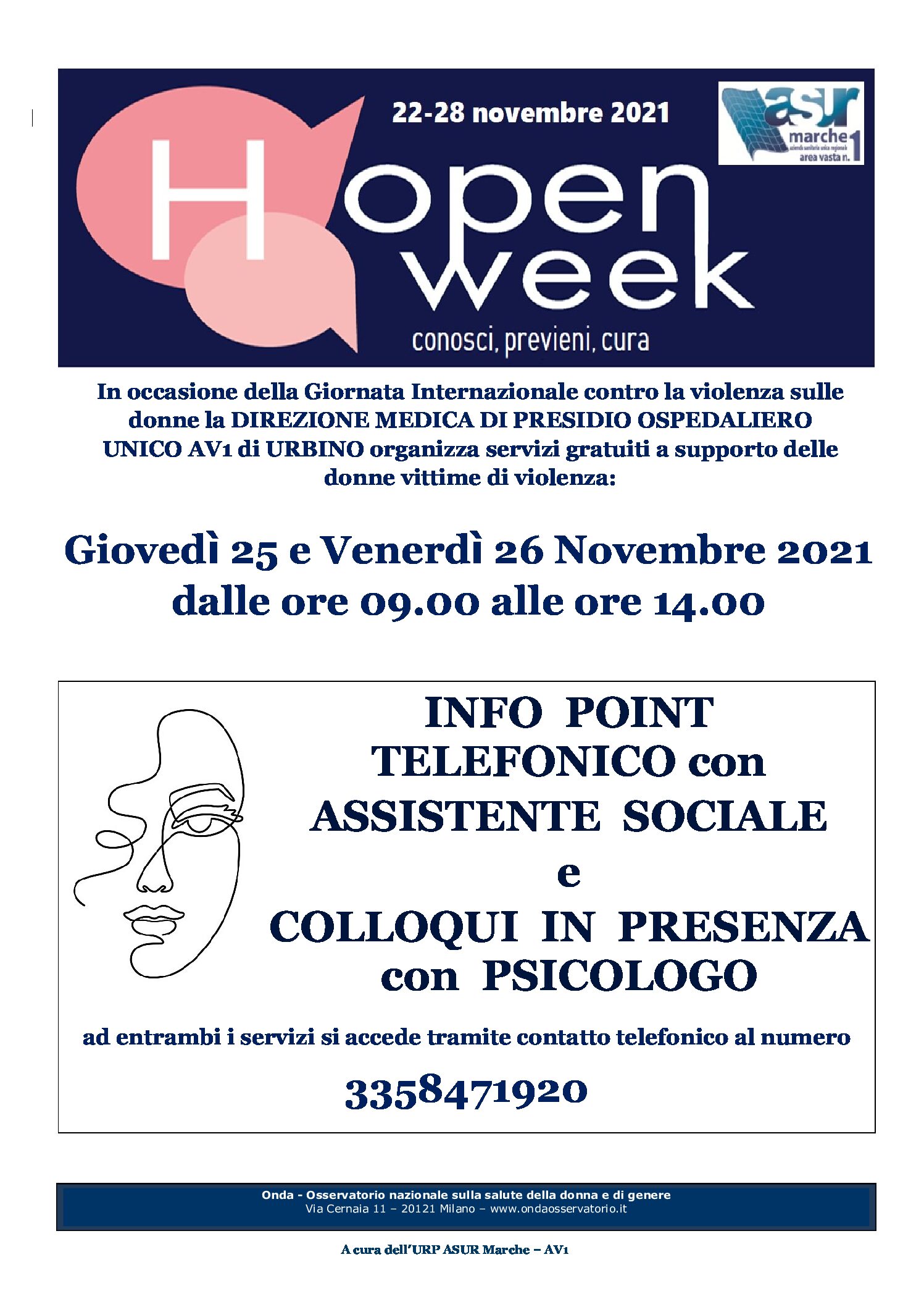 Giornata internazionale contro la violenza sulle donne, l’ospedale di Urbino aderisce all’iniziativa promossa da Onda