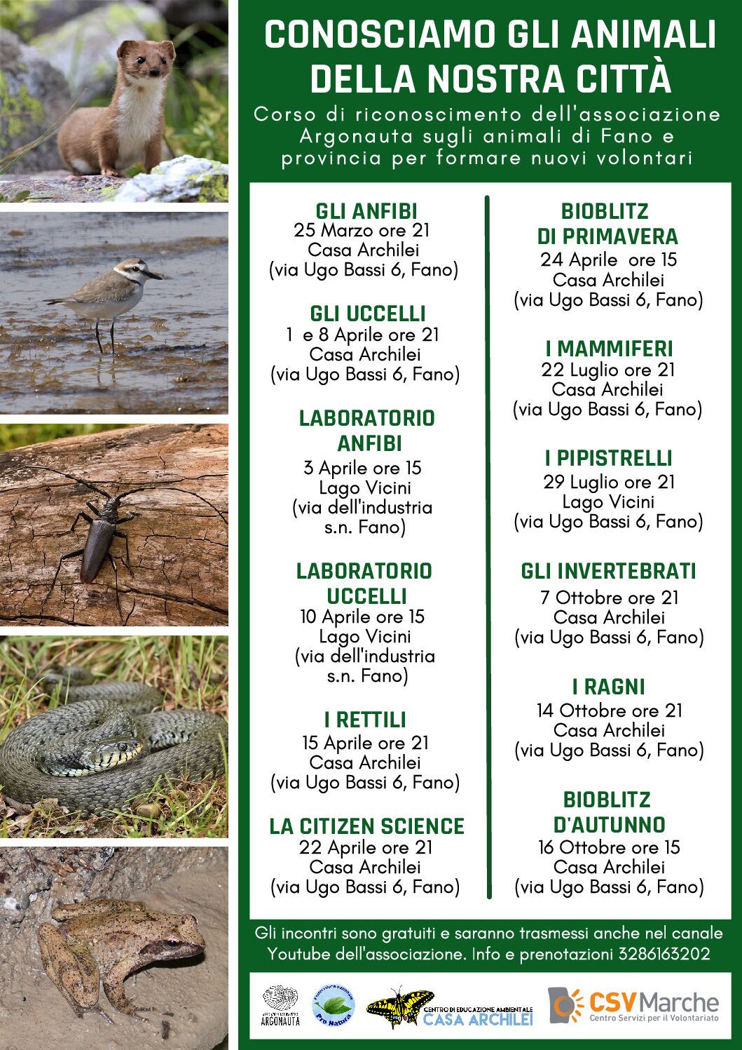A Fano il corso “Conosciamo gli animali della nostra città”