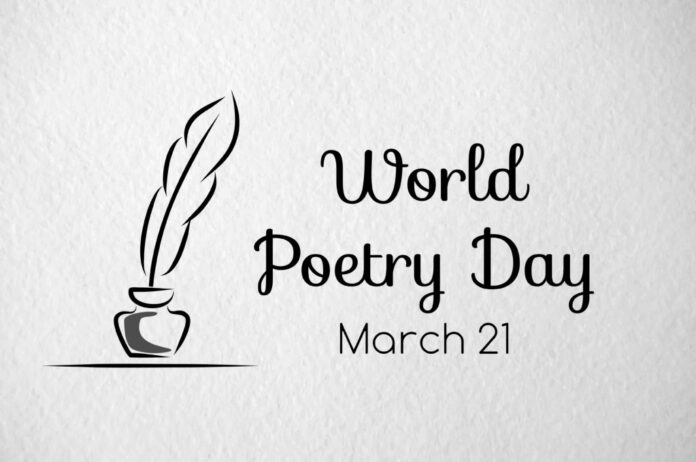 Poetry day greeting banner. Paper texture