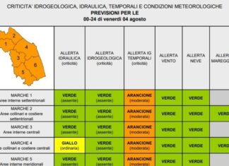 Maltempo, oggi allerta arancione (moderata) per temporali valida per tutte le Marche