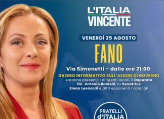 Fano, venerdì 25 agosto dalle ore 21 in via Simonetti (Lido) gazebo di FdI per la campagna “Italia vincente”