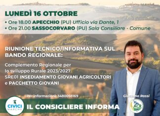 Agricoltura, Rossi presenta il “Bando Giovani”. Primo appuntamento oggi ad Apecchio e Sassocorvaro