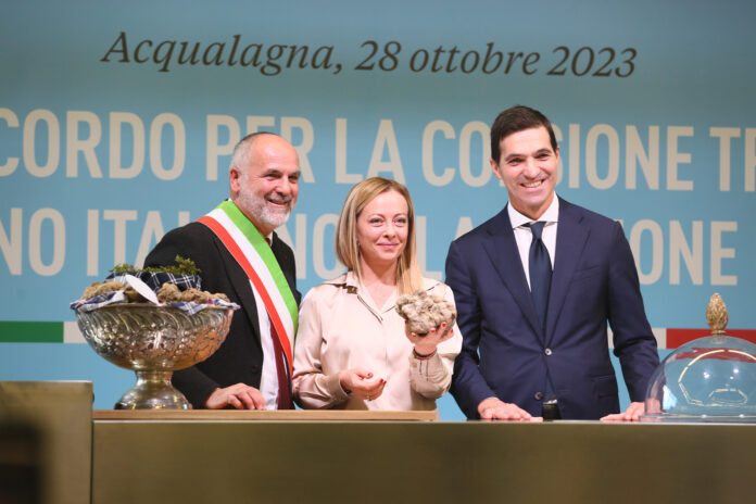 Lisi con Meloni e Acquaroli