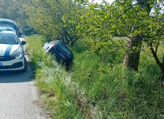 Fano, automobile esce di strada e finisce nel fosso