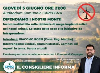 No al mega eolico. Giovedì sera incontro a Carpegna promosso dal consigliere regionale Giacomo Rossi