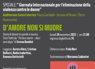A Orciano di Pesaro in scena “D’amore non si muore”, spettacolo di parole e musica che affronta il tema del femminicidio