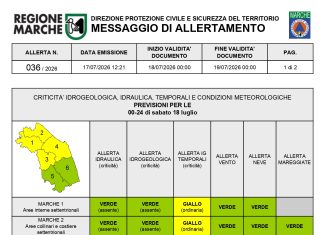 Marche Nord: allerta meteo per sabato 18 luglio